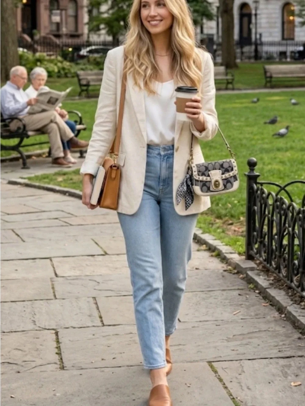 Coach Legacy Demi Bag, Signature Denim, White Laced Leather/Trim, Scarf Accent